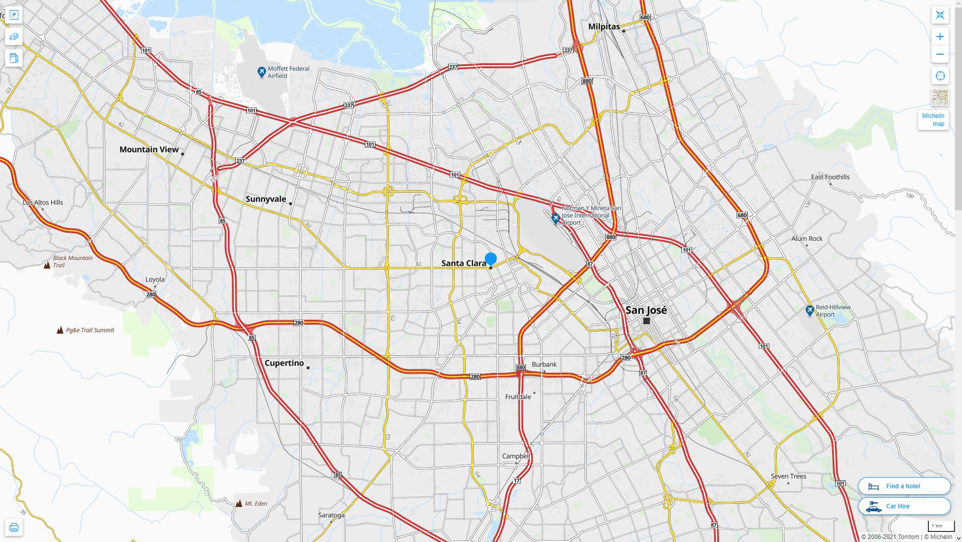 Santa Clara California Highway and Road Map